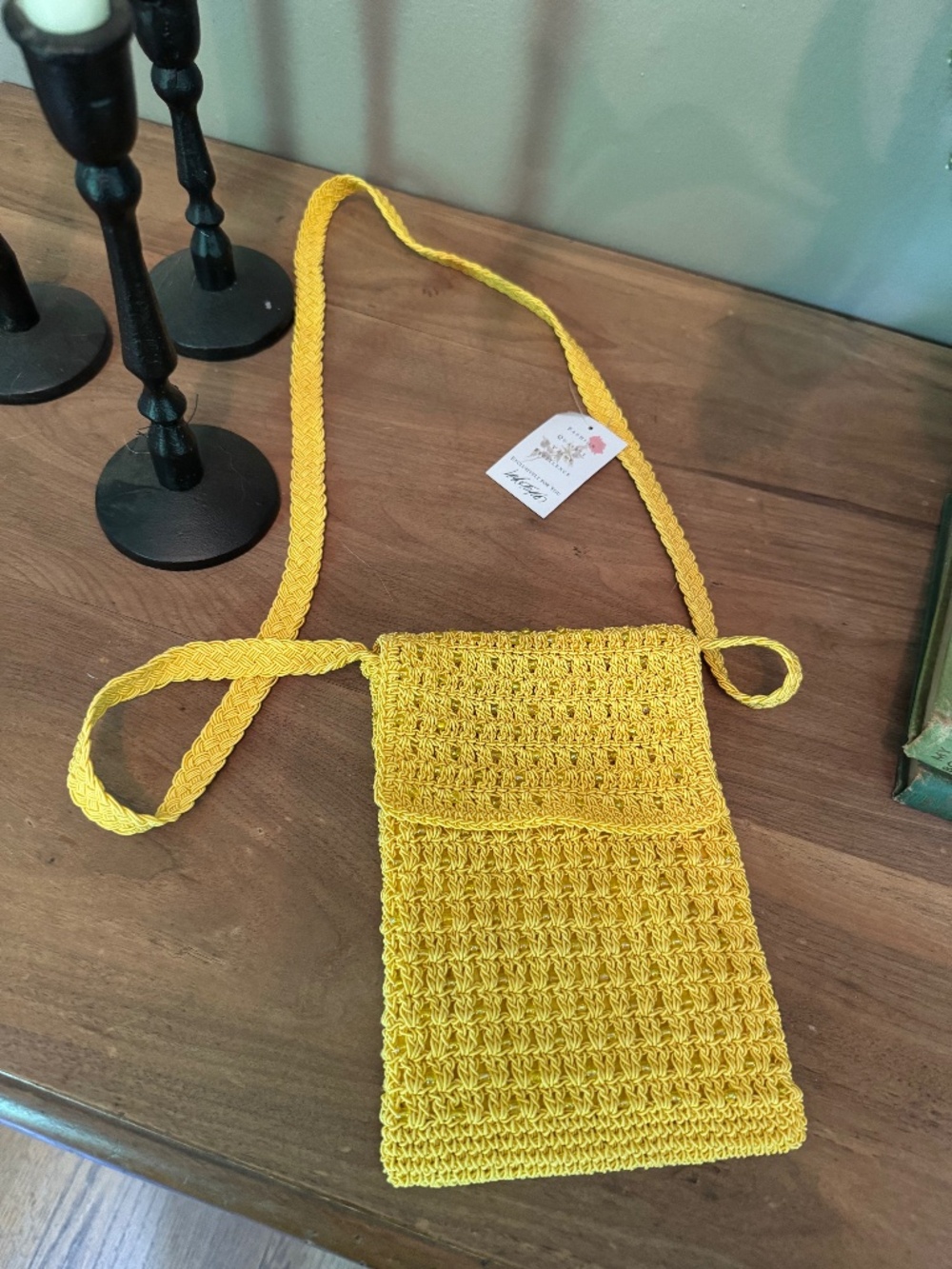 Mustard Yellow Crochet Crossbody Bag Boho Festival Purse NWT